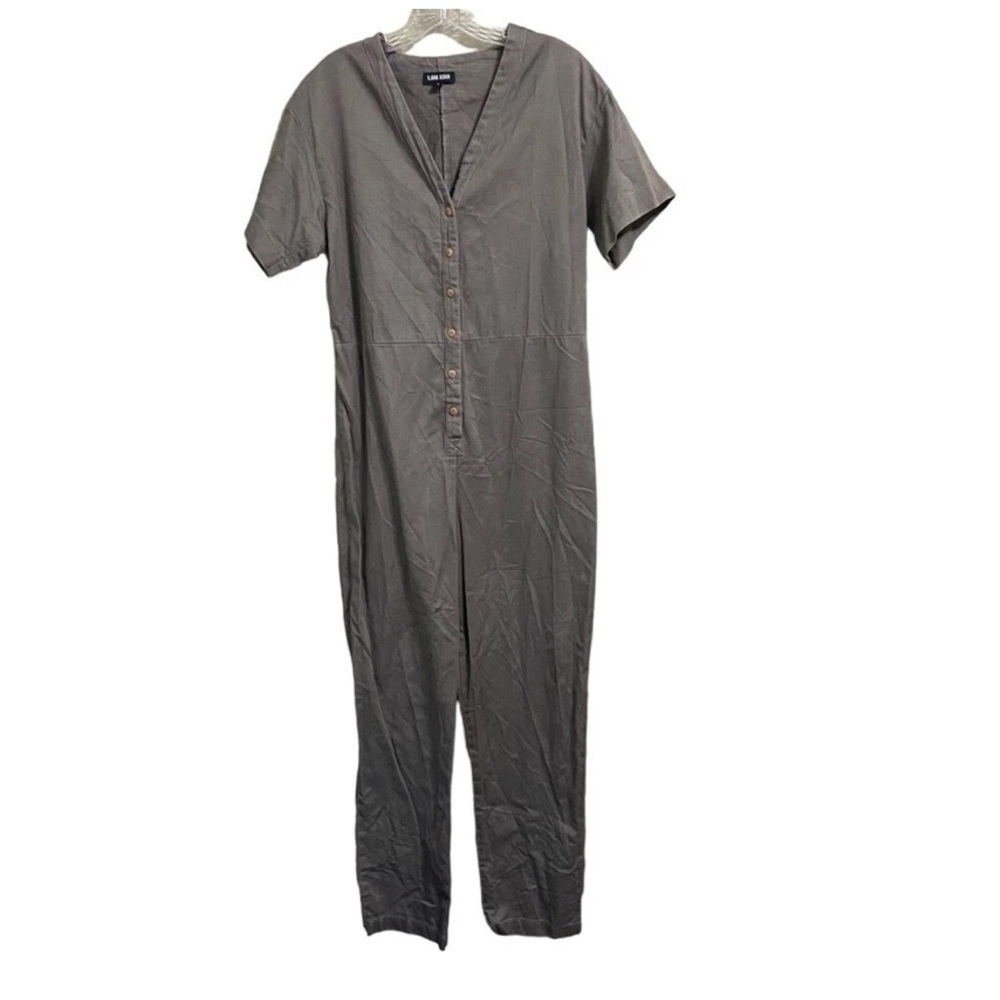 Ilana Kohn Green-Gray V-Neck Cotton Jumpsuit